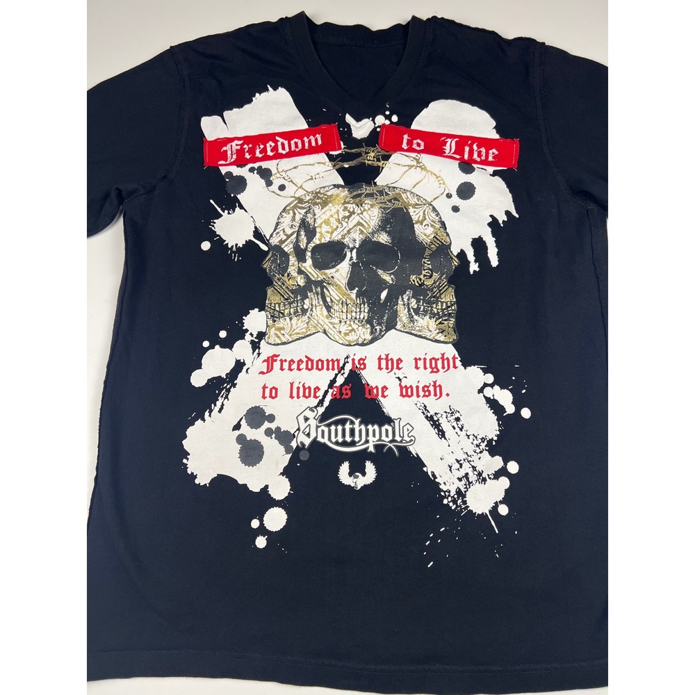 Southpole Mens Graphic T Shirt Black Skull Freedom to Live‎ Design - Medium - Picture 3 of 12